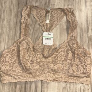 NWT Free People Womens Intimately Beige Floral Lace Racerback Bralette Size L